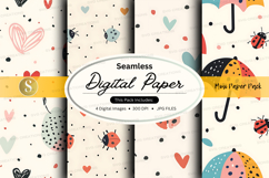 Seamless digital paper pack with hearts and insects patterns Product Image 1