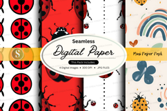 Seamless digital paper pack with ladybug and floral patterns Product Image 1