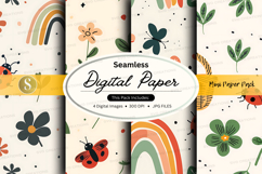 Seamless digital paper pack with floral rainbow patterns Product Image 1