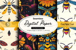 Seamless digital paper with bees and floral patterns Product Image 1