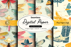 Seamless digital paper pack with floral butterfly patterns Product Image 1