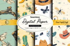 Seamless insect digital paper pack with watercolor textures Product Image 1