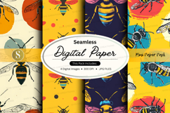 Seamless bee digital paper patterns yellow floral background Product Image 1