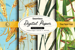 Seamless digital paper pack with golden wheat and green leav Product Image 1
