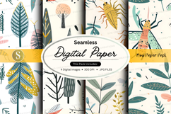 Seamless digital paper pack with nature insects floral patte Product Image 1