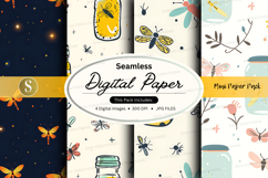 Seamless digital paper pack with butterflies and stars backg Product Image 1