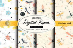 Seamless digital paper patterns with insects and flowers Product Image 1