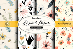 Seamless floral digital paper pack with handprints and patte Product Image 1
