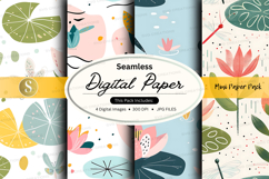 Seamless digital paper pack floral watercolor textures backg Product Image 1