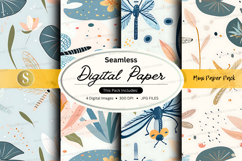 Seamless digital paper pack with nature insects floral patte Product Image 1