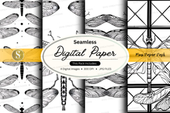 Seamless digital paper pack with dragonfly patterns vintage Product Image 1