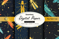 Seamless digital paper texture with space insects and tech e Product Image 1