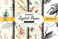 Seamless digital paper texture with insects and plants patte Product Image 1