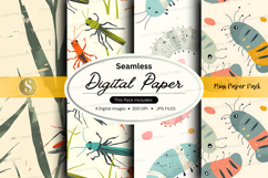 Seamless digital paper pack with insects and plants Product Image 1