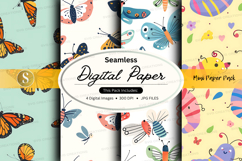 Seamless digital paper pack with butterflies and insects Product Image 1