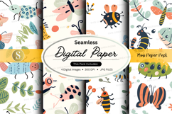 Seamless digital paper pack with insects and floral patterns Product Image 1