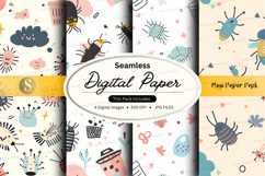 Seamless digital paper pack with cute bug patterns and flora Product Image 1