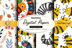 Seamless digital paper pack with bees and flowers pattern Product Image 1