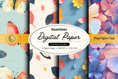 Seamless digital paper pack floral watercolor textures backg Product Image 1