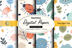 Seamless digital paper pack with insects and plants Product Image 1