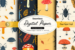 Seamless digital paper pack with autumn mushrooms and leaves Product Image 1