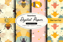Seamless digital paper honey bee floral pattern background Product Image 1