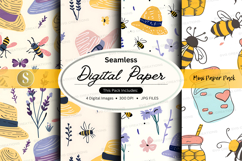 Seamless honey bee floral digital paper pack background Product Image 1