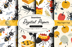 Seamless digital paper pack with bees and fruits pattern Product Image 1