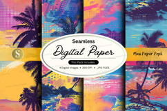 Tropical seamless digital paper background with palm trees a Product Image 1
