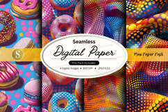 Seamless digital paper pack with donuts patterns colorful ba Product Image 1