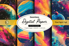 Seamless digital paper pack with vibrant cosmic textures Product Image 1