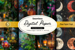 Seamless digital paper pack with floral and moon textures Product Image 1