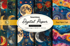 Seamless digital paper pack with cosmic and floral patterns Product Image 1