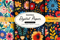 Seamless floral digital paper pack vintage colorful backgrou Product Image 1