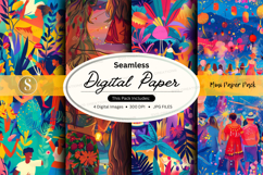 Seamless digital paper pack vibrant colorful patterns backgr Product Image 1