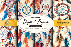 Seamless digital paper pack with boho dreamcatchers and feat Product Image 1