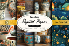 Seamless digital paper textures with floral ceramic mugs and Product Image 1