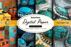 Seamless turquoise digital paper textures with glitter patte Product Image 1