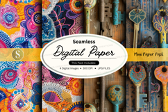 Seamless digital paper textures pack with boho patterns and Product Image 1