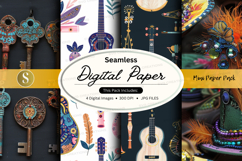 Seamless digital paper pack with boho patterns and textures Product Image 1