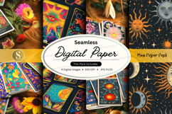 Seamless digital paper pack with vibrant tarot and cosmic de Product Image 1