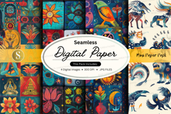 Seamless digital paper pack with floral boho patterns Product Image 1