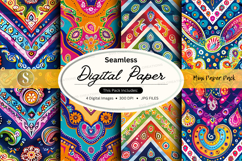 Colorful seamless digital paper patterns pack vintage boho Product Image 1