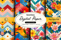 Seamless floral digital paper pack colorful patterns backgro Product Image 1