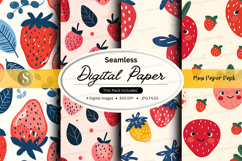 Seamless strawberry digital paper pack with fruit patterns Product Image 1