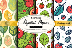 Seamless digital paper pack with fruits and leaves pattern Product Image 1