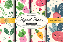 Seamless digital paper pack with floral and fruit patterns Product Image 1
