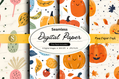 Halloween digital paper seamless pumpkin orange pattern back Product Image 1