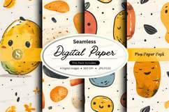 Seamless digital paper pack with cute cartoon faces and patt Product Image 1