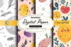 Seamless digital paper pack with cute fruit and floral patte Product Image 1